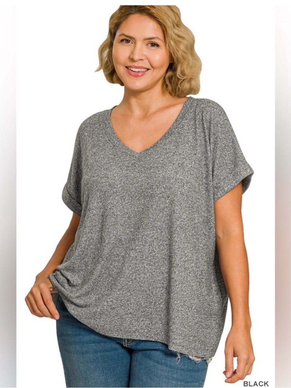 NWOT Zenana Melange Hacci V-Neck Tee Size S